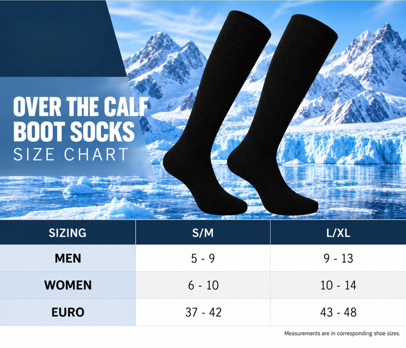 Over the Calf Boot Socks Size Chart